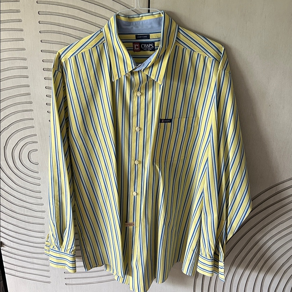 Chaps Vibrant Yellow and Blue Striped Button-Up